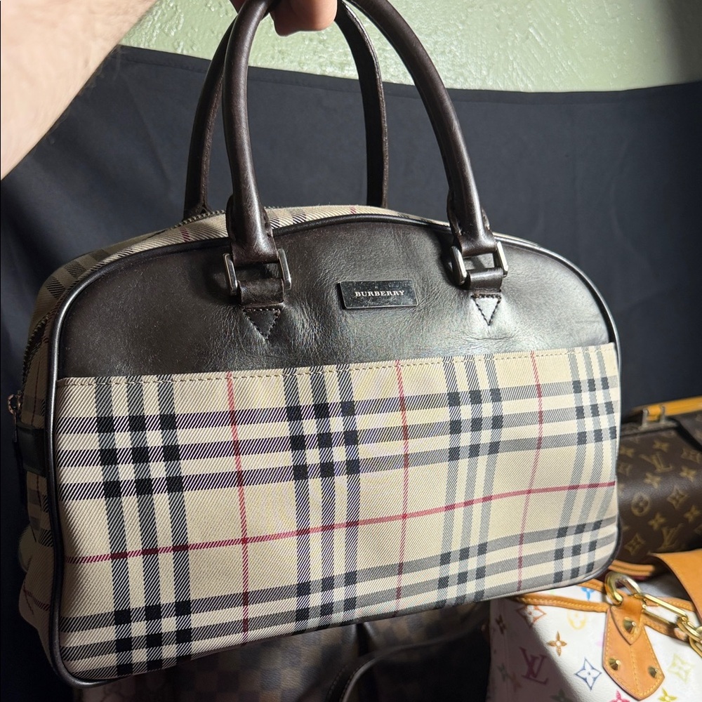 Burberry Beige and Brown Checkered Shoulder Bag